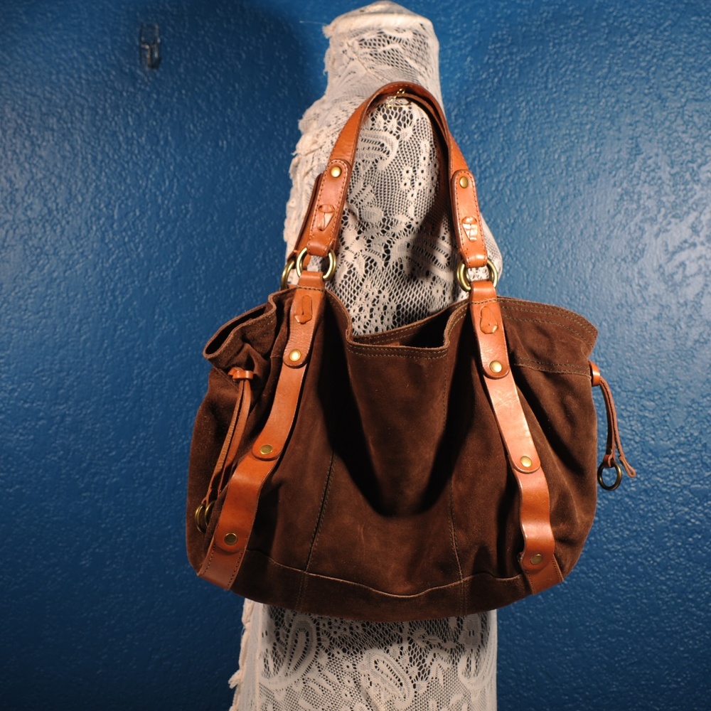 Lucky Brand Shoulder Bag, brown leather and suede
